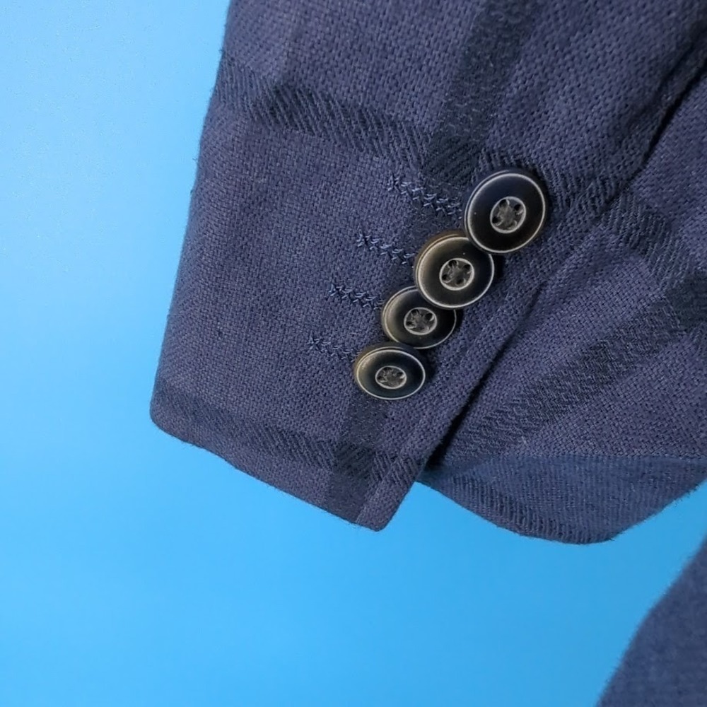 Johnston & Murphy Linen Blend Sport Coat Blazer Blue Windowpane Men's Medium - Picture 7 of 15